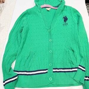 U.S. Polo Assn. Adult Green Cardigan with Navy Accents